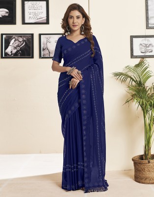 Samah Self Design Bollywood Georgette Saree(Dark Blue)