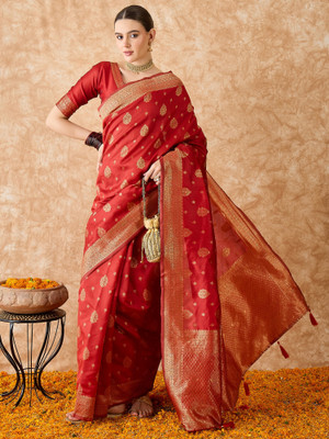 manvaa Embellished Bollywood Silk Blend Saree(Red)