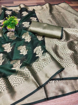 DHARM CREATION Self Design Banarasi Organza Saree(Green)