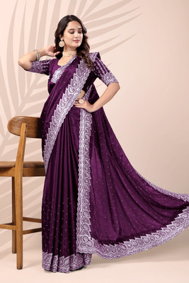 MAYRAAFASHION Embroidered, Floral Print, Self Design, Embellished Bollywood Art Silk Saree(Purple)