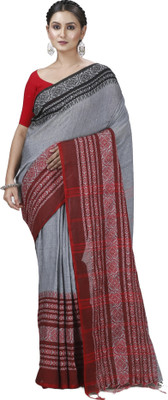 DipDiya Self Design Handloom Pure Cotton Saree(Red, Black)