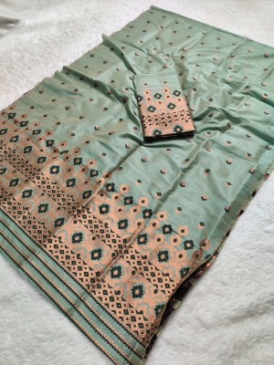 Skiran's Woven Mekhela Chador Tussar Silk Saree(Dark Green)