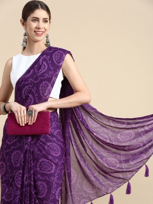 tikli Printed Bandhani Chiffon Saree(Purple)