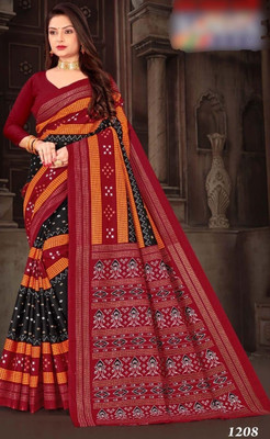 Sumit Textiles Digital Print Sambalpuri Cotton Blend Saree(Multicolor)