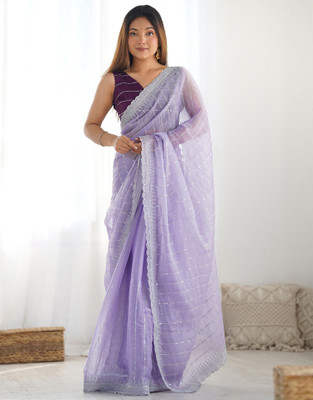 Satrani Embroidered, Embellished Bollywood Jimmy choo, Chiffon Saree(Purple)