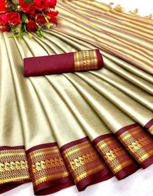 ASTIKA Woven, Self Design Dharmavaram Cotton Silk, Jacquard Saree(Beige)