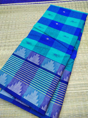 BD Taant Saree Woven Tant Pure Cotton Saree(Light Blue)