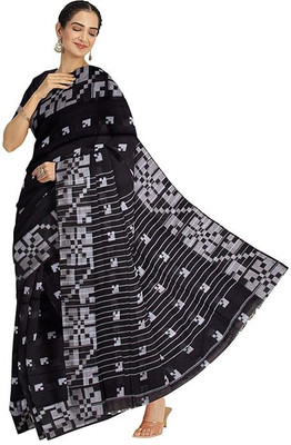 Avishya Printed Handloom Handloom Pure Cotton Saree(Black)