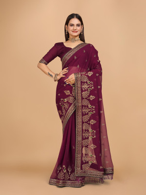 NAKSH CREATION Embroidered Bollywood Georgette Saree(Purple)