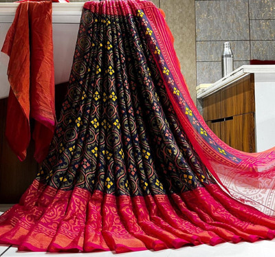 Bombey Velvat Fab Floral Print Chanderi Chiffon, Brasso Saree(Dark Blue)