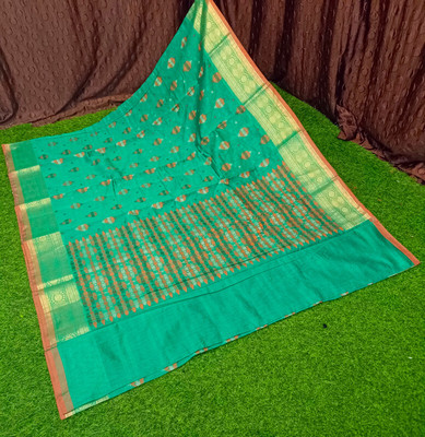 Spewim Woven Banarasi Cotton Silk Saree(Light Green)