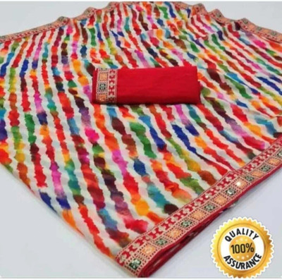 Damru trendz Printed Leheria Georgette Saree(Multicolor)