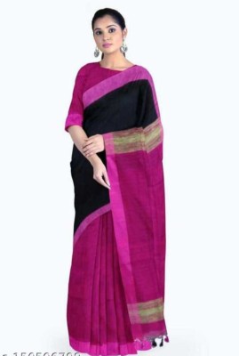 Shrutisareeghar Color Block Handloom Cotton Silk Saree(Black)