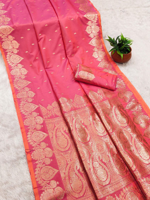 SHREEKHODIYARST Woven Banarasi Jacquard, Pure Silk Saree(Pink)