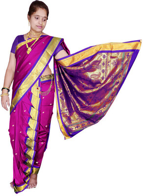 HouseOfCommon Woven Paithani Art Silk Saree(Purple, Blue)