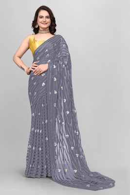Triveni Fab Embroidered Daily Wear Viscose Rayon Saree(Grey)