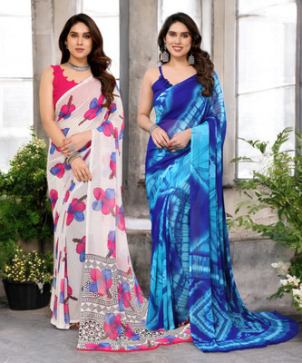 Divastri Printed Bollywood Georgette Saree(Pack of 2, Multicolor)