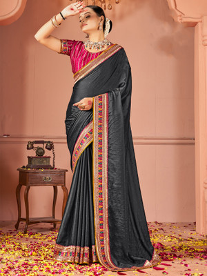 Tasrika Embroidered Bollywood Silk Blend Saree(Grey)