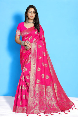 Pikham Embellished Kanjivaram Art Silk Saree(Pink)