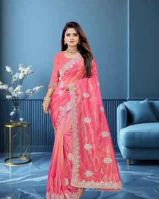 charmi nx Embellished, Embroidered Bollywood Net Saree(Pink)