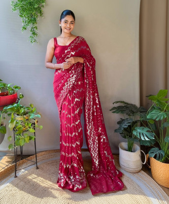 Clemira Embellished Bollywood Georgette Saree(Pink)