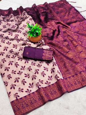 AVANTIKA FASHION Woven Kanjivaram Pure Silk, Art Silk Saree(Pink, Purple)