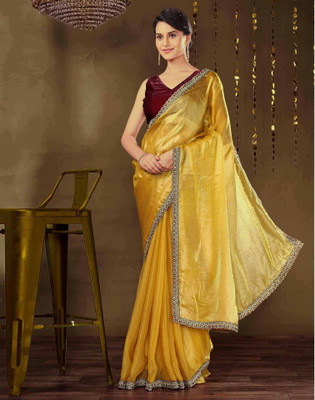 Satrani Embellished, Embroidered Bollywood Tissue Saree(Gold)