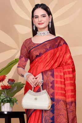 Octa Apparel Printed Banarasi Cotton Silk Saree(Multicolor)