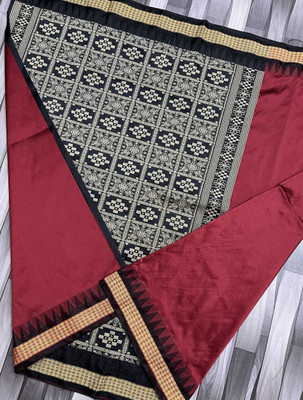 AYEZAL Temple Border, Solid/Plain Sambalpuri Handloom Silk Blend Saree(Maroon)
