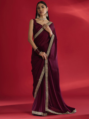 Sareemall Embellished Bollywood Satin Saree(Magenta)