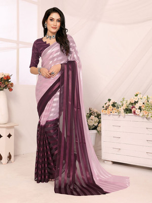 Moda Rapido Striped Daily Wear Satin Saree(Purple)