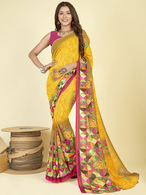 Moda Rapido Printed Daily Wear Georgette Saree(Yellow)