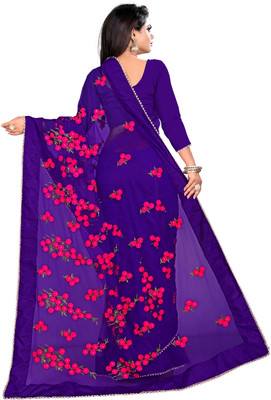 Elegance Avenue Floral Print Bollywood Net Saree(Purple)