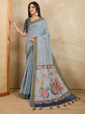 all about you Printed Saree with Attached Blouse Viscose Rayon Saree(Blue)