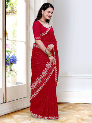 KAKADIYA CREATION Embellished Bollywood Chiffon Saree(Red)