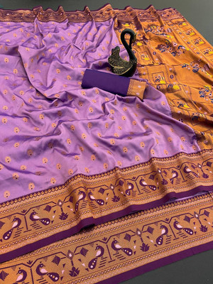 GATISHVAM TEXTILE Woven Paithani Art Silk Saree(Purple)