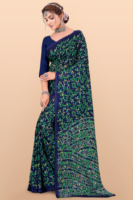 Leelavati Polka Print Bollywood Georgette Saree(Green, Dark Blue)