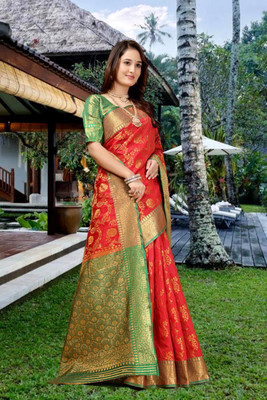 jayant creation Woven Banarasi Silk Blend, Jacquard Saree(Red)