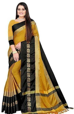 AAYATFABRICS Woven Banarasi Cotton Silk Saree(Gold)