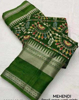 Vishwa Vijay Creation Printed Hand Batik Crepe Saree(Black)
