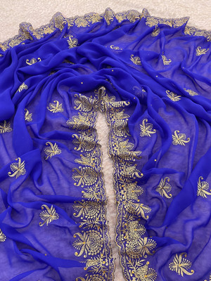 Miloz Embroidered Bollywood Georgette Saree(Blue)