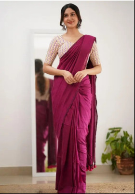 SMRITI HANDLOOM Solid/Plain Handloom Handloom Pure Cotton Saree(Magenta)