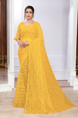Nexafashion Self Design Bollywood Net Saree(Yellow)
