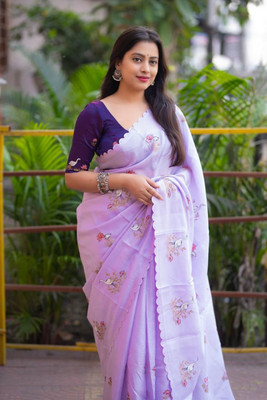 Sai Creation Printed Bollywood Cotton Blend Saree(Purple)