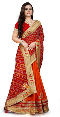 DRESSFLEX Printed Bandhani Georgette Saree(Orange)
