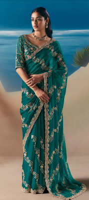 Shree nath Sadi Centre Embroidered Bollywood Tissue Saree(Green)