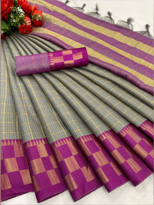 KanjiQueen Woven Kanjivaram Silk Blend, Cotton Blend Saree(Grey)