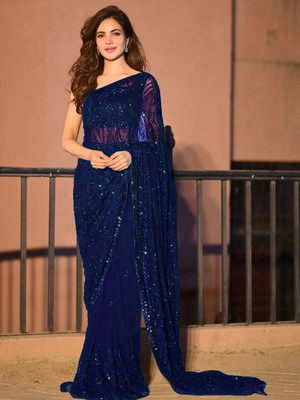 Sangria Embellished Daily Wear Georgette Saree(Dark Blue)
