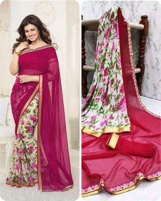 V And V Shop Printed Daily Wear Georgette Saree(White)