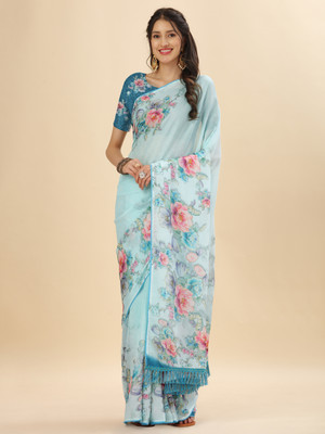 RekhaManiyar Digital Print Bollywood Satin Saree(Dark Blue)